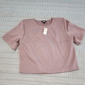 NWT Express gray fitted cropped short sleeve blouse size Large